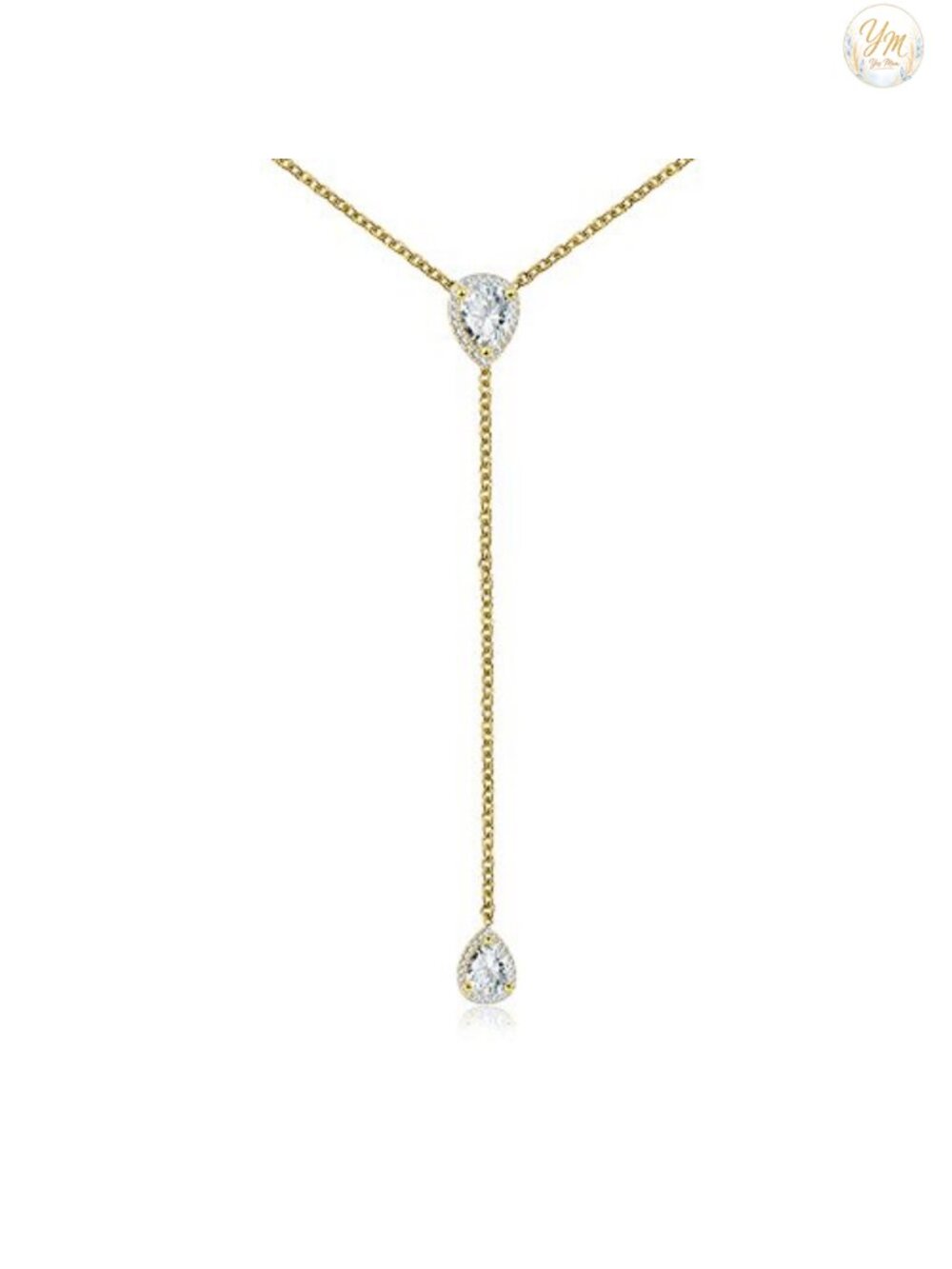 Sterling Silver Y Drop Lariat Necklace with CZ Pear Stones, 16" Adjustable